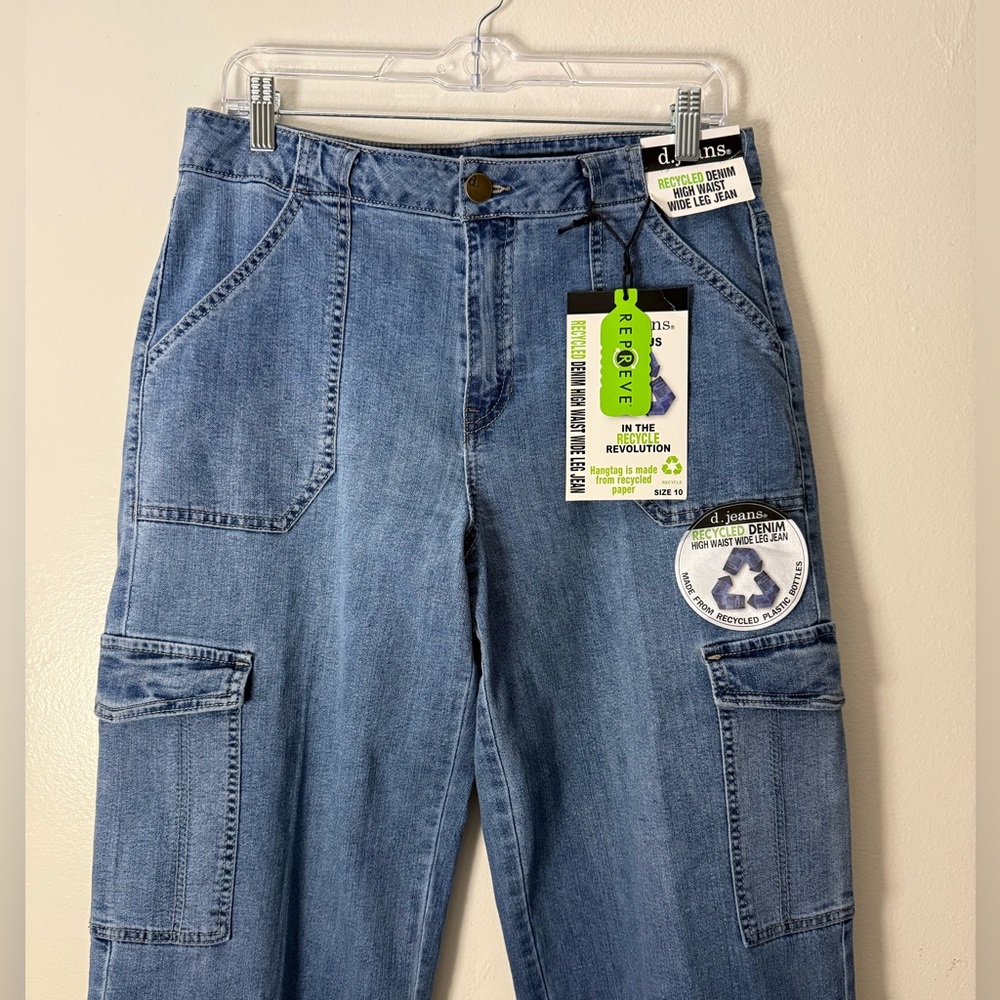 Trendy Wide Leg High Waist Cargo Jeans